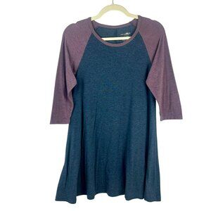 Natural Life Knit A Line Dress Women Small Blue Purple Raglan 3/4 Sleeve Stretch